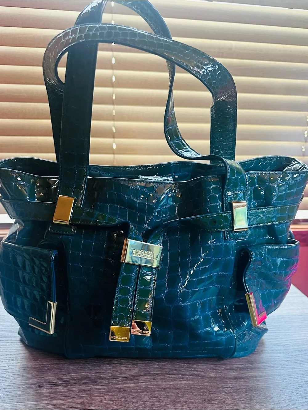 MICHAEL Michael Kors Beverly Satchel Croc-Embossed Patent